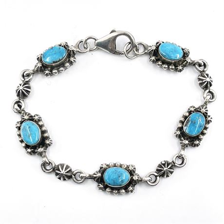 Zuni Turquoise Stone and Sterling Bracelet Signed