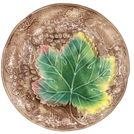 Antique English Majolica Strawberries and Grape Leaf Plate