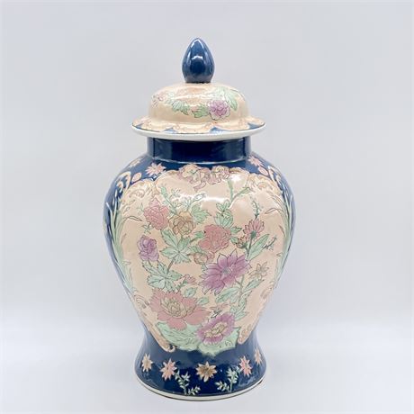 14.5" Chinese Porcelain Hand Painted Covered Urn