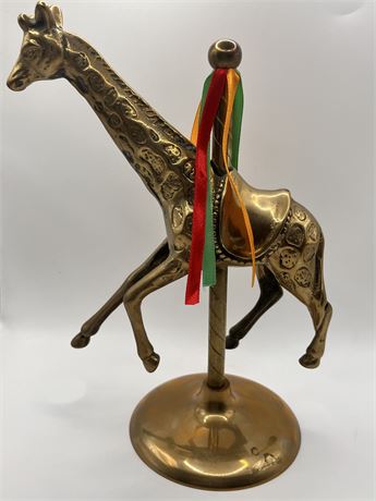 Vintage Brass Circus / Merry-Go-Round Giraffe Figurine Made in Taiwan