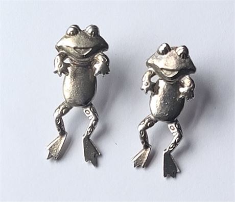 Silvertone Dancing frog earrings (their heads swivel)