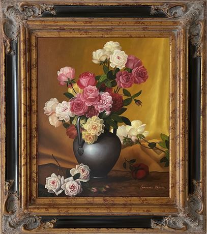 Lawrence Backer Signed Floral Still Life, Oil on Canvas