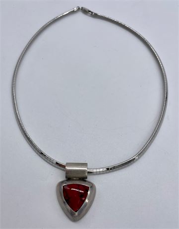 Sterling Silver Pendant with Red Stone on Choker