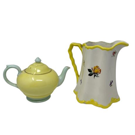 Porcelain Teapot and Ceramic Pitcher