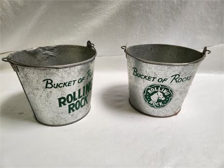 Pair Rolling Rock Galvanized Buckets