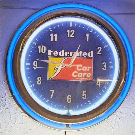 Federated Car Care Neon Clock