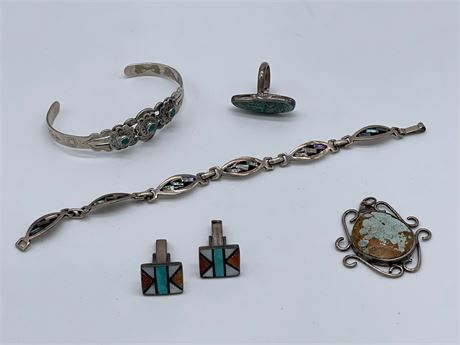 Group of Sterling Silver and Turquoise Jewelry