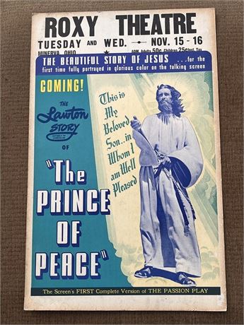 1959 Ohio Movie Theatre Jesus The Prince of Peace Movie Lithograph Poster