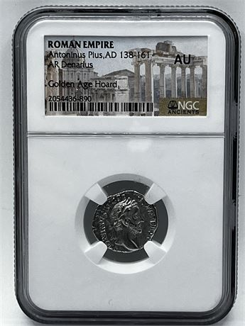 AD 138-161 Antoninus Pius Roman Empire Silver Denarius Coin NGC AU