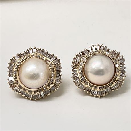 Mabe 14 mm Pearl and Diamond Earrings