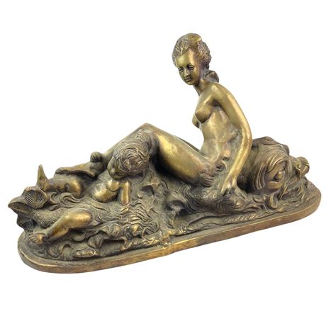 Bronze Woman & Child Riding Mizuchi Dragon
