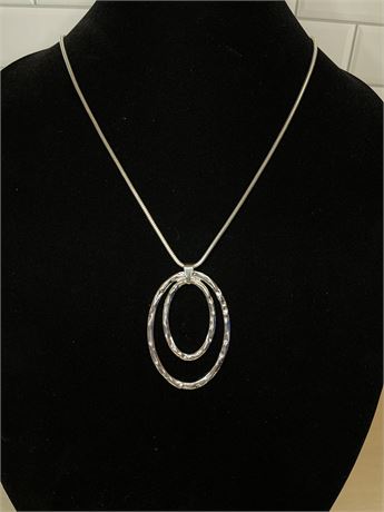 Over Embossed Silver Tone Long Necklace