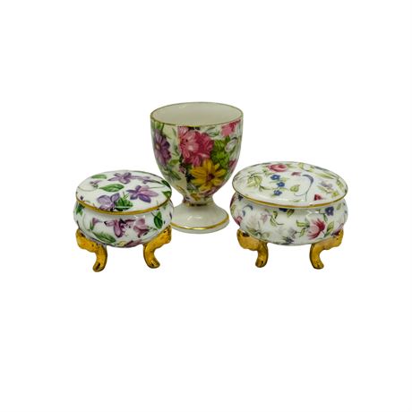 Hand Painted Trinket Boxes and Egg Cup Lot