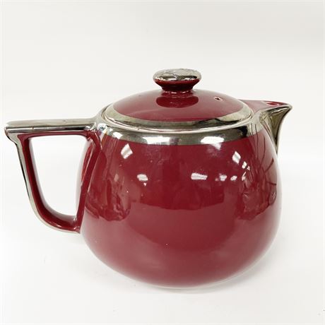 1940s Hall Superior 10-Cup Cranberry and Silver Coffee Pot