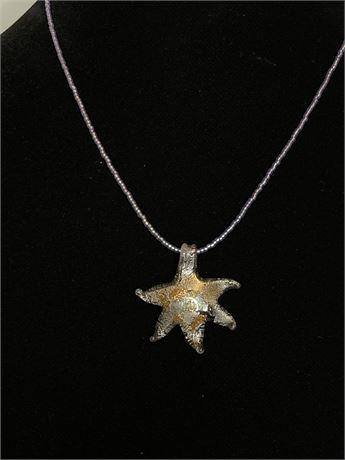 Purple Seed Bead Glass Starfish Necklace