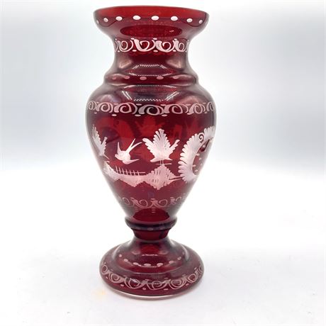 Kristaly Bohemian Red Cut to Crystal Vase