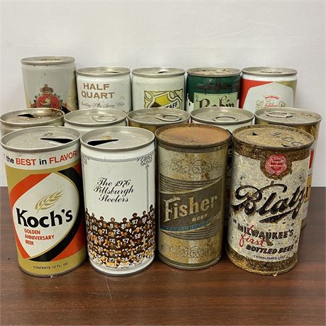 Mixed Lot of 14 Vintage Pull Tab Beer Cans