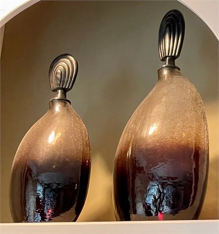Pair of Decorative Art Glass Bottles with Stoppers