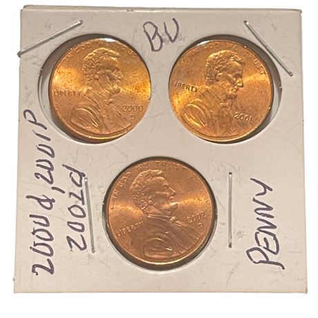 2000-D, 2001-P, 2002-D Penny Set