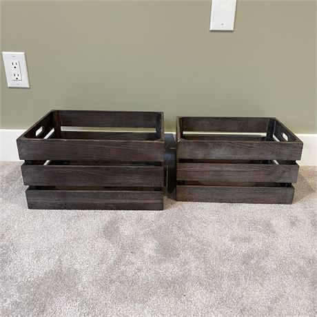 Pair of Nesting Slatted Crates with Handles