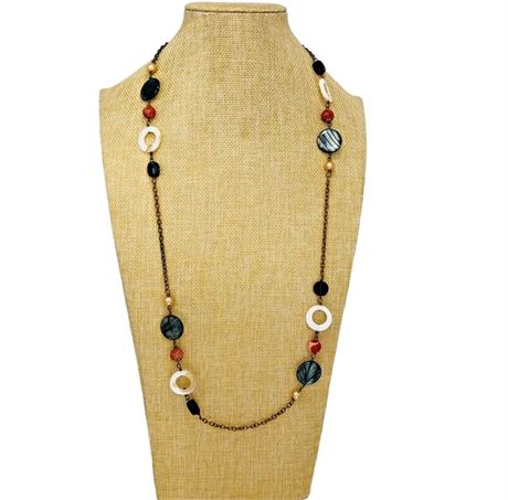 Mother of Pearl & Stone Bead Copper Tone Necklace