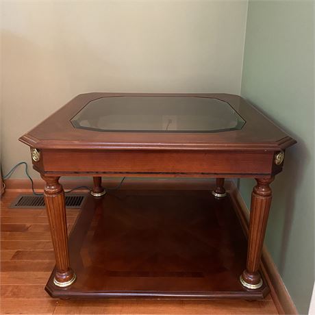 Cherry End Table with Glass Top