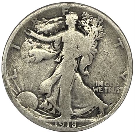 WWI 1918 US Walking Liberty Silver Half Dollar