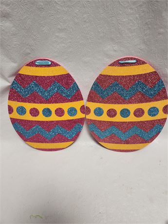 Pair Glitter Easter Egg Signs