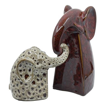 Glazed Ceramic Elephant Interlocked Pair