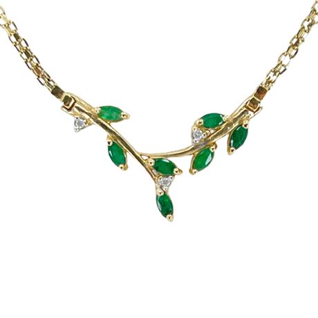 Emerald and Diamond 14 K Gold Necklace