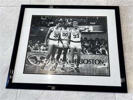 Celtics Autographed Larry Bird Kevin McHale & Robert Parish Signed Framed Photo
