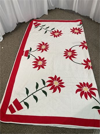 Stunning Vintage Hand-Crafted Red Floral Quilt