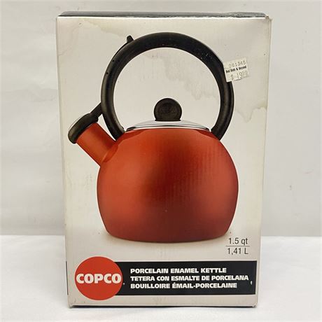 New Copco 1.5 Qt Porcelain Enamel Red Tea Kettle