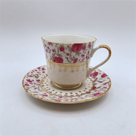 Vintage Porcelain Tea Cup and Saucer, Rose Pattern