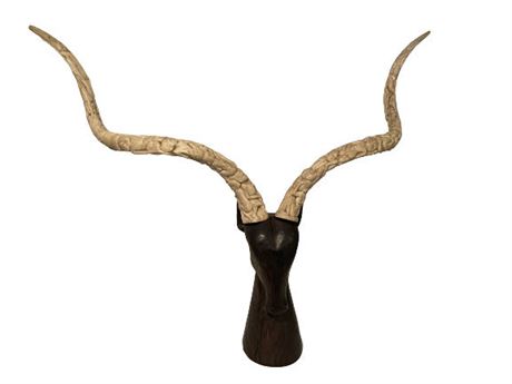 African Kenyon Carved Antelope with Horns and Carved Reptile