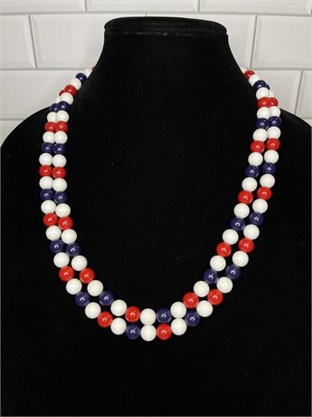 Patriotic Red White Blue Bead Double Strand Necklace