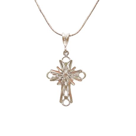 Diamond Cut Sterling Silver Crucifix and Necklace