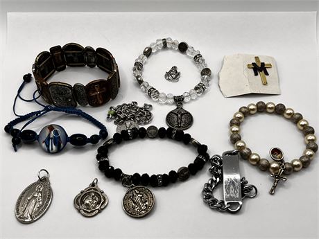 Vintage Catholic Christian Jewelry, Pendant and Memorial Worship Items Lot