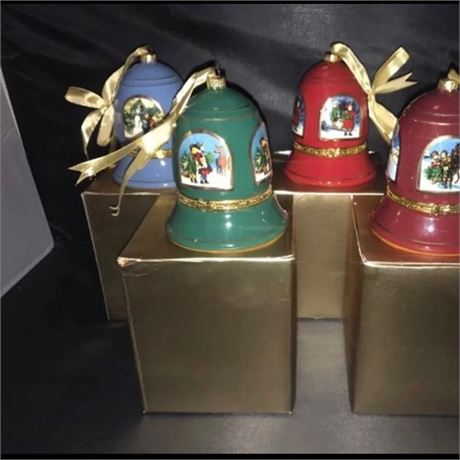 NEW Mr. Christmas Porcelain Musical Ornament Bell Set Of 4
