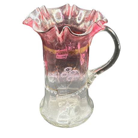 Vintage English Decorative Cranberry Glass Stem Vase