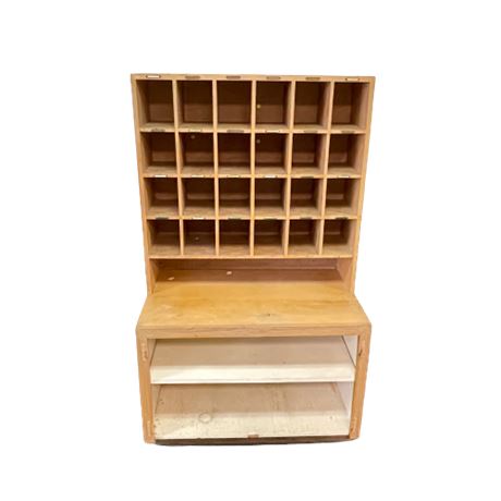 Vintage Wood Mail Sorter Cubby Cabinet