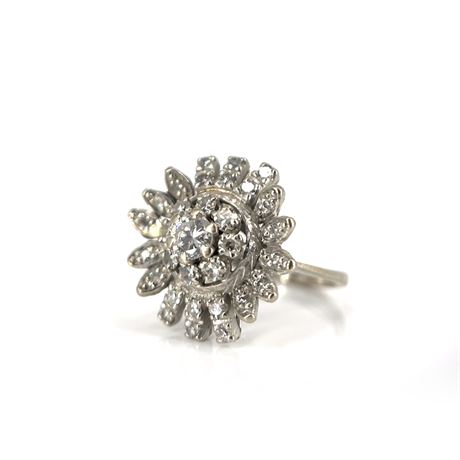 Vintage 1 Ct Diamond 14K White Gold Flower Ring