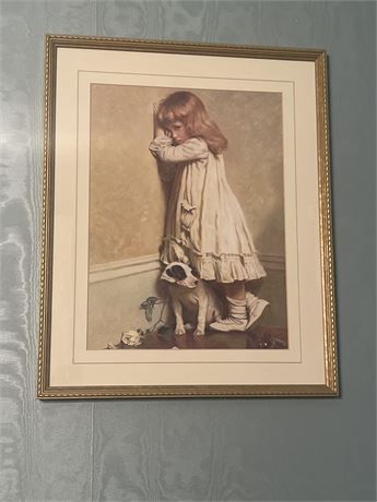 Vintage "In Disgrace" Girl with Jack Russell Dog By Charles Burton Barber