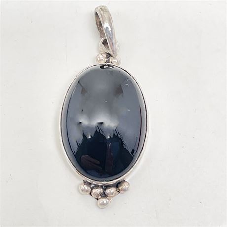 South Western Style Onyx Cabochon and Sterling Silver Pendant