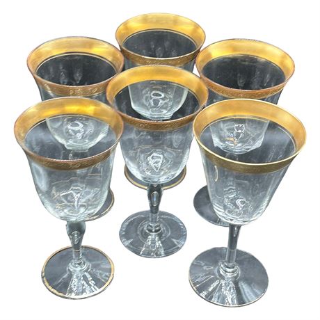 Set of Six Gold Encrusted Tiffin Wine Glasses