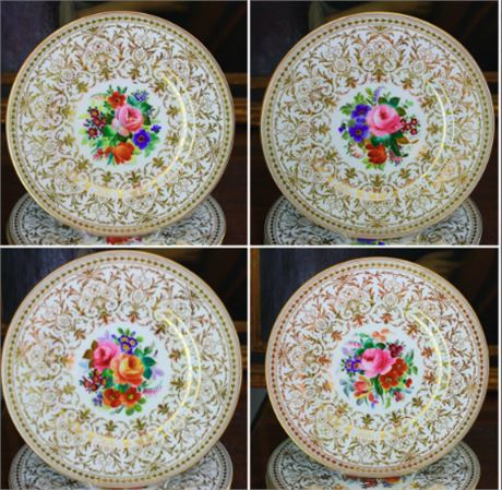 Wedgwood Antique English Gold Floral Artist Signed 12 Plates