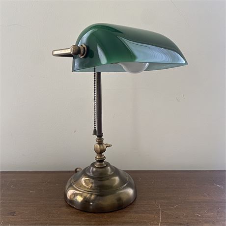 Vintage Adjustable Bankers Lamp with Green Shade