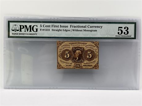 Nice PMG Graded 1862 Five Cent First Issue Fractional Currency Note