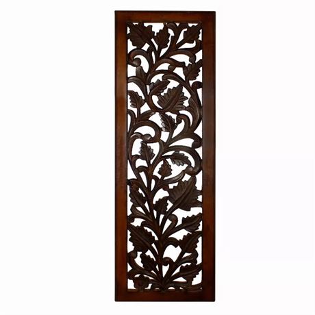 New in box Benjara Mango Wood Wall Panel Hand Crafted with Leaves, Brown