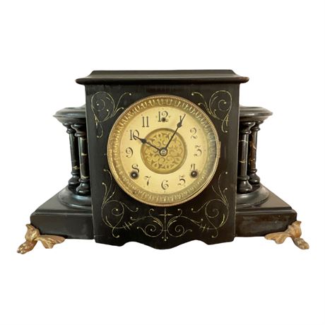 Antique 1900 Wm. L. Gilbert Blackbird Mantle Clock
